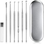 6PCS Ear Care Earwax Cleaner Scoop Removal Kit-Stainless Steel Ear Pick Remover Curette Tools with Storage Box and Clean Brush