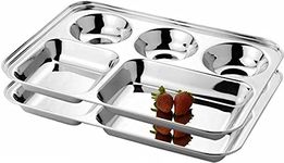 KC Stainless Steel Partition Plate 5 in1 / Bhojan Thali/Dinner Plate Set of 2