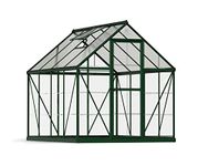 Palram - Canopia 6x8 Greenhouse for Outdoors, Walk-in, UV Polycarbonate Panels, Heavy Duty Aluminum Frame, Lockable Door, Adjustable Roof Vent, Rain Gutters, Galvanized Steel Base, Hybrid (Green)