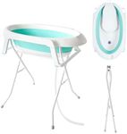 Baby Bath with Frame, Blue Baby Bathtub with Frame, Foldable Bathtub Baby Large with Insert for Baby 0-12 Years and New Mother, Baby Tub with 30 Litre Volume, Baby Carrycot with Stand