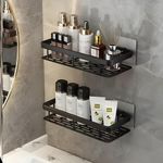 MorivaHomes Multipurpose Self-Adhesive Aluminium Bathroom Wall Mounted Storage Organizer Shelf Holder/Rack/Bathroom Accessories (Pack of 2, Black)