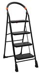 Parasnath 4 Step Black Diamond Steel Ladder - Foldable Step Ladder -Wide Anti Skid Plastic Steps -Space Saving Design Ideal For Home, Office And Warehouse -6 Year Manufacturer Warranty - Made in India