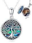 Aniu Tree of Life Locket Necklace for Girls Women Wife Girlfriend, 925 Sterling Silver Abalone Seashell Inlaid Personalized Locket Oxidized Celtic Pendant Jewelry, That Holds Pictures Photo Keep Someone Near to You