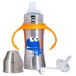 Adore Twilight 2 Stage Stainless Steel Spout and Weighted Straw Sipper with Twin Handle - Spill Proof Spout Sippy Cup with Ergonomic Design for Toddlers - 250ml (Dinosour)