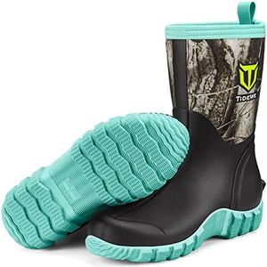 TIDEWE Rubber Boots for Women, 5.5mm Neoprene Insulated Rain Boots with Steel Shank, Waterproof Mid Calf Hunting Boots, Sturdy Rubber Work Boots for Farming Gardening Fishing