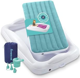 Hiccapop Inflatable Toddler Travel Bed with Safety Bumpers [4-Sided], Portable Toddler Bed for Kids, Toddler Air Mattress, Kids Air Mattress - Misty Blue