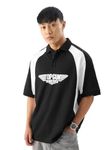 The Souled Store Official Top Gun: Maverick Men and Boys Short Sleeve Black Graphic Print Oversized Fit Polos Oversized Polo T-Shirts Relaxed Fit Drop Shoulder T-Shirts Loose Men's Collared T-Shirt