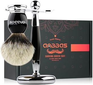 Shaving Brush and Stand, Anbbas Silvertip Badger Hair Brush Set with Stainless Steel Shaving Stand for Double Edge Safety Razor Straight Razor,Black Resin Alloy Handle for Men