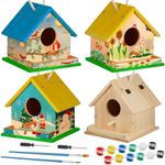 Liliful 1 Set Wooden DIY Birdhouse Kit for Adults Unfinished Wooden Bird Houses with Paints and Paintbrushes Hanging Woodworking Christmas Craft Gifts Kit for Boy or Girl Classroom Birthday Activity