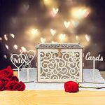 Wedding Card Box, KPOSIYA Hollow Out Wooden Card Box with Lock & Card Sign & Lace Table Mat , Wedding Decorations Card Receiving Box Card Box for Wedding Reception Birthday Party Baby Shower Anniversaries (Natural, Card box)