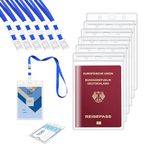 AZWOOD Lanyard with Card Holder, 6 Set Large Size (A6 Size) Plastic Badge Holders Vertical Name Tag Clear Badge ID Card Holders with Neck Lanyards for Passport, ID Cards, Office School Business