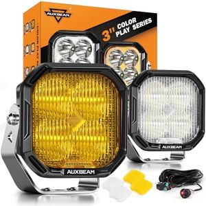 Auxbeam Color Play Series Fog Beam LED Pod Lights, 120° Wide Pattern Amber White Offroad Light Bar, 3 Inch 100W Driving Ditch Lights with DRL & Turn Signal Function, Pair