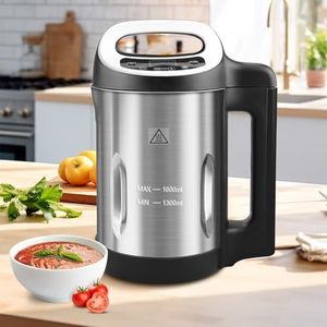 Homtone 1.6L Soup Maker, Stainless Steel Soup Making Machine with Smooth & Chunky Settings, Anti-Dry Burn, Overfill Sensors, Self-Cleaning Mode for Quick Soups, Baby Food