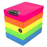 WestonBoxes A4 Colourful Transparent Plastic Craft Storage Boxes with Lids for Art Supplies, Paper and Card (NEON Mix/Opaque, Pack of 5)