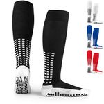 LUX Anti Slip Knee Football Socks,Non Slip Football/Basketball/Hockey Sports Grip Socks - Black