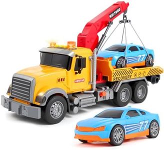 Olbyefly Kids Truck Toys for 3 4 5 6 7 Years Old Boys, 15" Large Tow Truck Toy Transport Truck Crane Toy with Roadster, Toddler Trucks Toy Car Boy Toys Birthday Gifts for Boys 3-5 with Lights Sounds