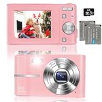 Niaazi Digital Camera - 1080P 50MP Vlogging Camera with 16X Digital Zoom Compact Camera Rechargeable with 32GB SD Card and 2 Batteries Portable Mini Camera for Photography Teens Kids Beginners (Pink)