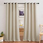 NICETOWN Linen Curtains 84 inch Long 2 Panels， Grommet Privacy Added Light Filtering Flax Semi Sheer Rustic Window Drapes for Bedroom/Living Room， Taupe， W52 x L84