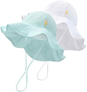 HONGTEYA Baby Sun Hat Toddler Girl Beach Hat Adjustable Outdoor Summer Hat Sun Protection Wide Brim Infant Kids White/Blue