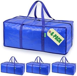 Jumbo Storage Bags for Clothes with Strong Handles & Sturdy Zipper (4-Pack), Heavy-Duty Moving & Storage Bags, Best Packing Supplies for Clothing – XL Space Saving Bags, Alternative to Wardrobe Boxes