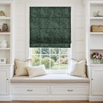 TWOPAGES Cordless Vintage Leaf Print Roman Shades Linen Textured Roman Blinds for Windows, Custom Made Room Darkening Light Filtering Roman Window Shades Washable, Denim, 1 Piece