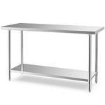 TANGZON 36x24Inch/48x24Inch/48x30Inch/60x24Inch Stainless Steel Catering Table, 250KG Heavy Duty Commercial Work Table with Adjustable Shelf, Food Prep Table Workbench for Kitchen Garage (152x61x89cm)