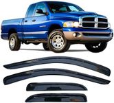 94623 Side Wind Deflectors Vent Rain Guards, Window Visor Compatible with 2002-2008 Dodge Ram 1500, 2003-2009 Ram 2500 & 3500 with Quad Cab, Sun Shade Dark Smoke 4-Piece Set