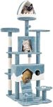 Yaheetech Cat Tree, 72.5inch Ocean-Themed Cat Tree Tower, Multi-Level Large Cat Tree for Indoor Cats with Shark's Mouth Bed & 2 Big Condos & 2 Wide Perches & Funny Toys, Blue & White