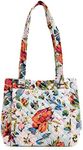 Vera Bradley Women's Cotton Multi-Compartment Shoulder Satchel Purse, Sea Air Floral - Recycled Cotton, One Size