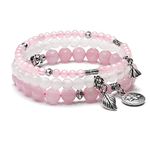 Top Plaza Healing Crystal Stone Rose Quartz White Jade Beads Stretch Bracelets Set Chakra Yoga Reiki Gemstone Beaded Bracelet Lotus Leaves Charm Jewelry for Womens