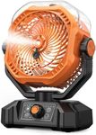 Portable Camping Fan, Misting Desk Fan with Remote, 360ML Water Tank, 16000mAh, 5 Speeds, Timer, 18-70 Working Hours, Battery Operated Fan for RV Camp Hurricane Emergency Orange