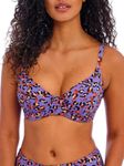 Freya Women's Santiago Nights Underwire Plunge Bikini Top, Leopard, 14F