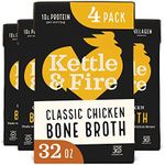 Kettle and Fire Classic Chicken Bone Broth | Keto, Paleo, and Whole 30 Approved | Gluten Free | High in Protein and Collagen | 4 Pack (32 Ounces)