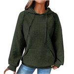 Rikay Hoodies for Women UK, Waffle Weave Plain Oversized Hoodie Women Fashion Hooded Sweatershirt Long Sleeve Blouse Casual Winter Autumn Tops with Drawstrings Hoodie Army Green