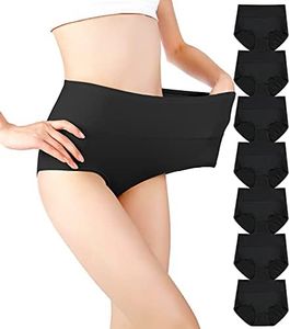 cauniss Cotton Panties High Waisted C Section Recovery Postpartum Soft Full Coverage Underwear for Women(7 Pack), Black, X-Large