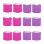 VideoPUP Tattoo Grip Cover Wrap,12PCS Disposable Cohesive Tattoo Grip Cover Elastic Bandage Handle Grip Tube for Tattoo Machine Tattoo Grip Accessories(Phosphor Pink+Purple)