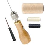 Professional Speedy Sewing Awl Hand Stitcher Repair Tool Kit for Leather and Heavy Fabrics with 2Pcs Needles,1Pcs Coil and 260 Meter 150D 0.8MM Flat Sewing Waxed String(Beige)