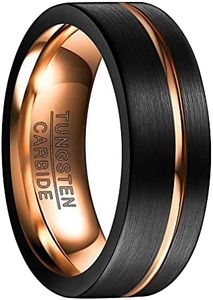 Anillos Hombre Carburo de Tungsteno Anillos para Hombres Mujeres Anillos Hombre Compromiso Boda Banda,Negro Anillo Hombre Anillos Tungsten Mujer,Interior Oro de Rosa,8mm Cepillado Talla 9.25-27.25