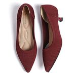 Semwiss Women'S Low Heel Classic Pumps Pointed Toe Kitten Heels Shoes，Comfortable Casual Pumps for Women Dressy, Wine Red, 8.5