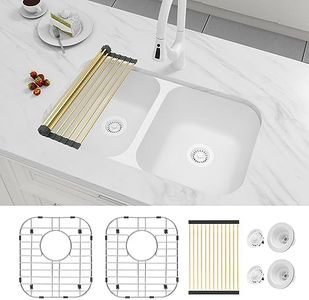 Zeesink Double Bowl Kitchen Sink 32 X 18 inch,White Undermount Sink,Granite Kitchen Sink with Special R80 Round Corner