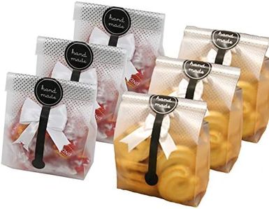 SAILING-GO 100 pcs./Pack Translucent Plastic Bags for Cookie,Cake,Chocolate,Candy,Snack Wrapping Good for Bakery Party with Stickers