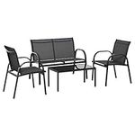 Outsunny 4-Piece Patio Furniture Set Garden Conversation Set with Loveseat, Single Chairs and Coffee Table for Backyard Poolside Balcony