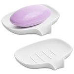 Silicone Soap Dish with Drain, 2 Pcs Bar Soap Holder, Self Draining Waterfall Soap Tray for Kitchen Sink, Bathroom, Bathtub (White, Oval)