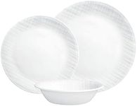 Corelle Dinnerware Set, 12-Piece, Linen Weave, Tempered Glass, Dinner Plates, Side Plates & Bowls, 3X More Durable, Half The Space & Weight of Ceramic, 1146908