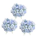 6 Pack Artificial Flowers, Fake Faux Peony Silk Hydrangea Plastic Carnations Daisy Realistic Flower Arrangements for Wedding Decoration Table Centerpieces, for Home Office Party Decor (Blue)