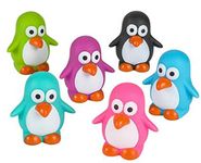 Mini Rubber Penguins (Pack of 12) bright colors - can squirt water for bath time fun!