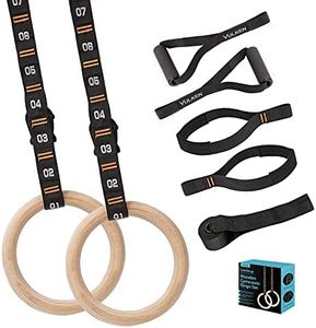 Vulken Wooden Gymnastic Rings with Adjustable Numbered Straps. 1.1'' Olympic Rings for Core Workout and Bodyweight Training. Home Gym Rings 1600lbs with Workout Handles