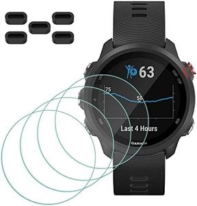 Screen Protector for Garmin Forerunner 245/245 Music Smartwatch [4 Pcs] + Anti-dust Plugs 5Pcs, MTHGH Tempered Glass 9H Hardness Sensitive Touch Bubble Free Film Ultra-Thin Protective Cover