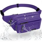 HNOOM Waterproof Bum Bag with Multi-Pockets Fashion Bumbag Waist Fanny Pack for Men Women Large Capacity Waist Bag for Hiking, Dog Walking, Travel & Outdoor Activities (Purple-1)