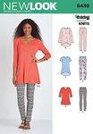 NewLook 6439 Misses' Knit Tunics with Leggings, Size XS-S-M-L-XL